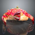 Vibrant Spiky Crab With Red And Yellow Shell And Small Green Object On Top