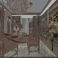 Medieval Dining Room Interior With Round Table Wooden Chairs And Stone Walls