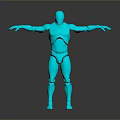 Blue Metallic Humanoid Game And Movie Character With Arms Outstretched And Reflective Surface