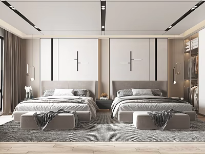 Modern Style Hotel Room With Twin Beds And Chic Decor 3d model