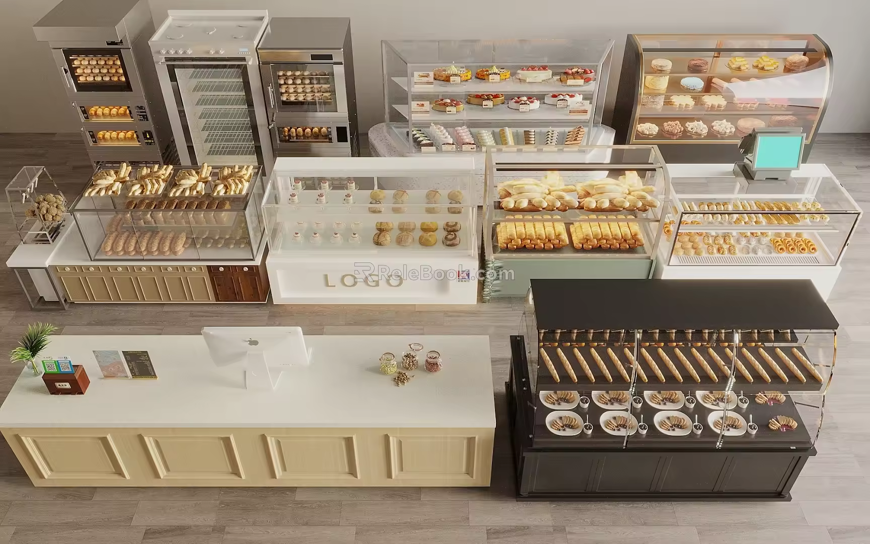 Modern Bread Display Rack Bread Refrigerated Container Bread Shelf Dessert Shop Shelf Bakery Kitchen Equipment 3d model