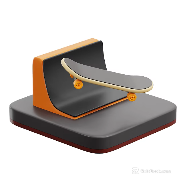 Orange Gray Skateboard Ramp Sports Equipment with Platform Base for Skateboarding Training 3d model 