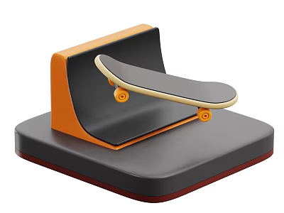 Orange Gray Skateboard Ramp Sports Equipment with Platform Base for Skateboarding Training 3d model