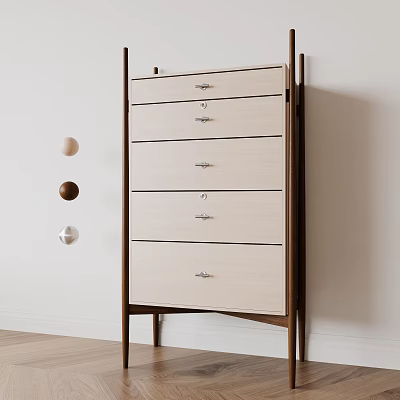 Modern Five Drawer Chest With Light Wood Drawers Dark Frame And Metal Handles 3d model