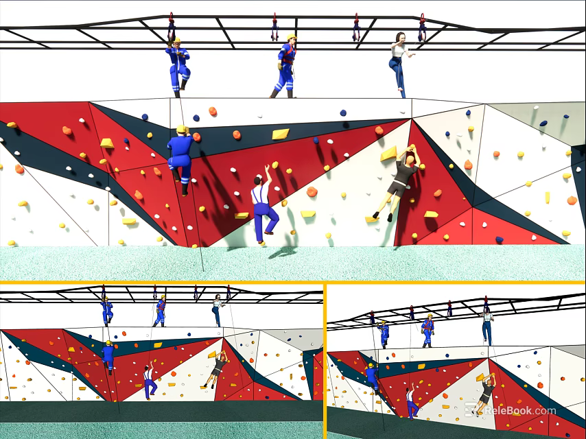 Indoor Climbing Wall Sports Equipment With Colorful Holds For Fitness Training 3d model 
