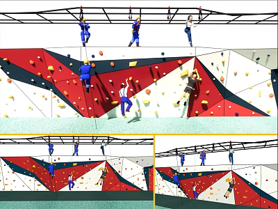 Indoor Climbing Wall Sports Equipment With Colorful Holds For Fitness Training 3d model