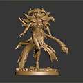 Golden Female Statue Featuring Flowing Hair And Scepter On Intricate Base