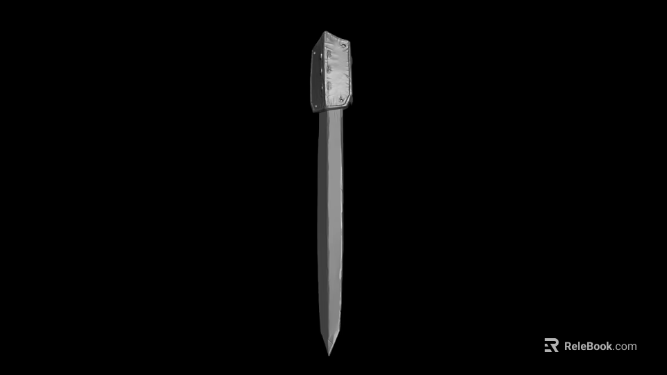 Ancient Metal Object With Rectangular Top And Pointed Gray Bottom On Black Background 3d model 