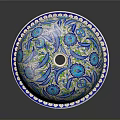 Decorative Household Lid With Blue Green Floral Patterns And White Trim