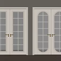 White Double Doors With Square And Arched Glass Panels And Golden Handles