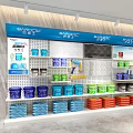 Retail Display Shelving with BANDICO Brand Products and Colored Containers