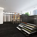 Modern Door Showroom Interior With Wooden And White Doors Tables Chairs And Spotlights