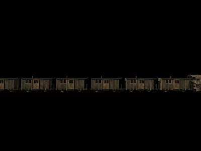 Illuminated Passenger Train With Multiple Carriages Traveling On Track At Night 3d model