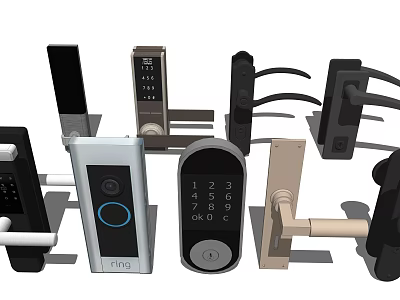 Various Modern Door Handles With Digital Keypad Camera And Security Features For Home Use 3d model