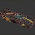 Green And Yellow Single Seat Racing Car With Streamlined Body And Rear Wing