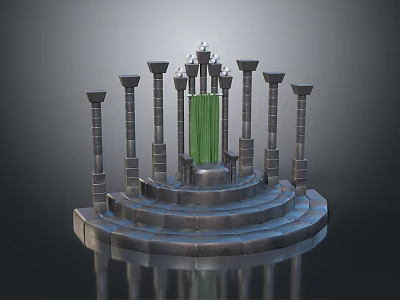 Elegant Decorative Display Equipment With Circular Platform Columns Green Panel And Decorative Top 3d model