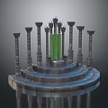 Elegant Decorative Display Equipment With Circular Platform Columns Green Panel And Decorative Top