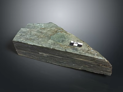 Stacked Natural Stone Slabs With Green Gray Textured Surface And Top Marker 3d model