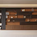 Modern Wooden Bookcase With Multi Tiered Shelves And Decorative Items