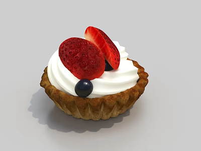 Fresh Fruit Tart Topped with Whipped Cream Fresh Strawberries and Blueberries 3d model