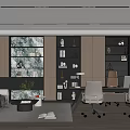 Modern Open concept Office Interior With Sofa Desk Bookshelves Green Plants And Marble Wall