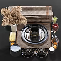 Sleek Black Dinnerware Set With Plates Cups Cutlery Wine Glasses And Decorative Elements 3d model