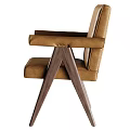 Tan Leather Upholstered Leisure Chair With Wooden Legs And Modern Design
