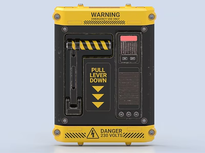 Industrial Equipment Control Panel With Warning Label Danger 480 Volts Pull Lever Down 3d model