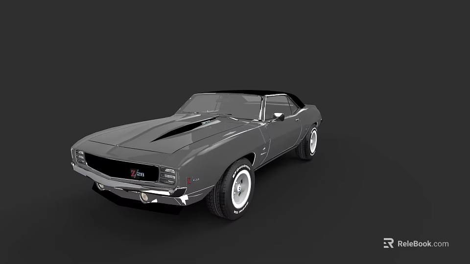 Gray Classic Convertible Muscle Car With Black Top And White Wheels 3d model 