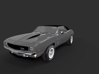 Gray Classic Convertible Muscle Car With Black Top And White Wheels 3d model