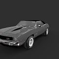 Gray Classic Convertible Muscle Car With Black Top And White Wheels