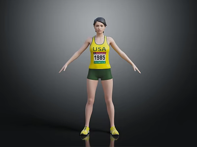 3D Rendered USA Athlete Wearing 1985 Number Vest Green Shorts And Yellow Shoes 3d model