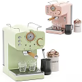 Stylish Green Coffee Machine With Wooden Handle Glass Cups Coffee Canister And Color Options