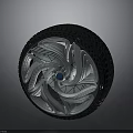 Modern Car Wheel Rim With Metallic Spokes Black Tire And Blue Center Cap