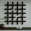 Modern Wooden Geometric Wall Decor with Gray Vase Green Plant and Books on Shelf