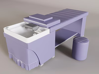 Comfortable Modern Purple Massage Bed With Padded Surface White Basin And Side Stool 3d model