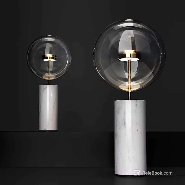 Modern Table Lamps With White Marble Base Gold Metal Accents And Transparent Glass Shade 3d model 