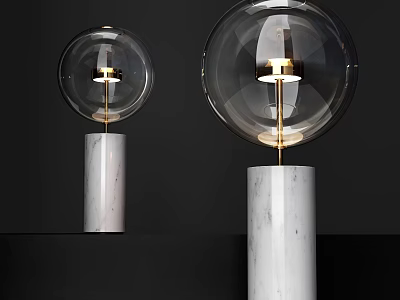 Modern Table Lamps With White Marble Base Gold Metal Accents And Transparent Glass Shade 3d model