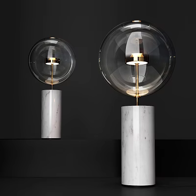 Modern Table Lamps With White Marble Base Gold Metal Accents And Transparent Glass Shade 3d model