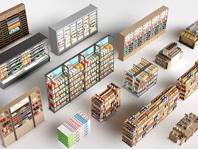 Various Retail Display Shelves With Different Styles For Store Product Arrangement 3d model