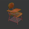 Office Chair Featuring Wooden Backrest Seat Metal Frame Small Table And Mesh Under Shelf
