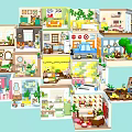 Lush Green Plants in Miniature Multi Room Scenes with Detailed Interior Decorations
