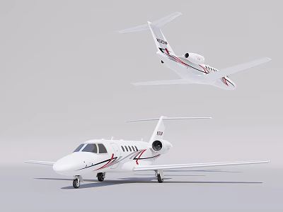 White Private Jet With Red Stripes Flying And On Ground 3d model White Private Jet With Red Stripes Flying And On Ground 3d model