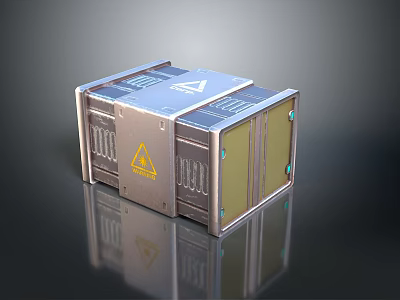 Metal Daily Living Supplies Box With Blue Label And Warning Sign Design 3d model