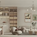Modern Dining Living Room Interior Design With Sofa Dining Table And Chandelier 3d model