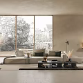 Modern Cozy Living Room With Large Windows Natural Light Light Sofa Wall Art Coffee Table
