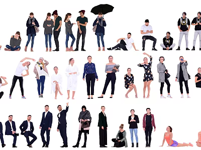 Diverse Group of People in Different Poses Standing Sitting and Various Outfits 3d model