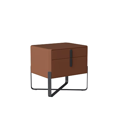 Modern Brown Bedside Table With Two Drawers And Black Metal Frame 3d model