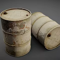 Rusty Metal Barrels Standing And Lying With Worn Surfaces In Industrial Scene