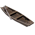 Traditional Wooden Boat With Oar And Wooden Plank Seats Structure